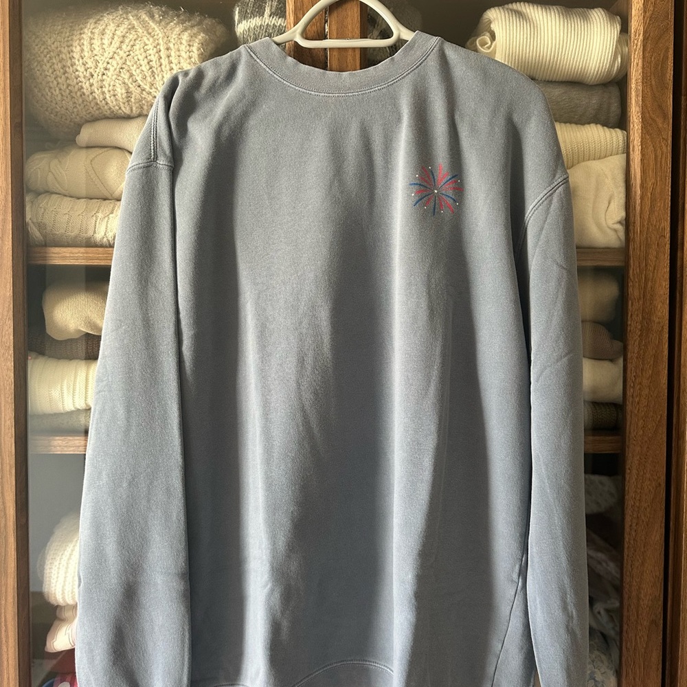 Blue Forth of July Living Fully Co. Sweatshirt with Embroidered Logo